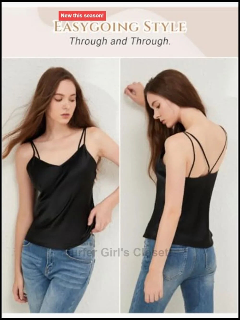 Ladies Silk Sleeveless Cami, 100% Pure Mulberry Silk, Loose Stretch Tank